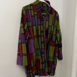 Ali Miles Multicolor Geometric cardigan - size XL - high neck - pockets